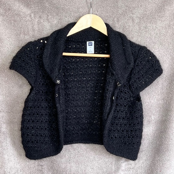 ❤️GAP Women/Junior Open Front Open Knit Collared Bolero Cardigan Black Sz S - Picture 4 of 10
